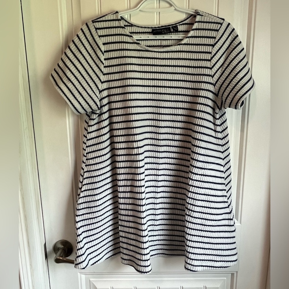 Attitudes by Renee Tunic Navy White Stripe LP Petite length